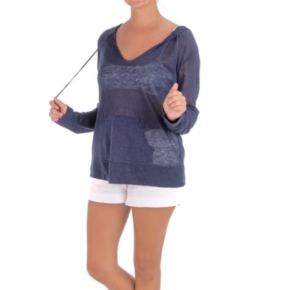 Hi Ho 100% Linen Beach Hoodie in Ocean Blue - Picture 1 of 9